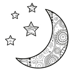 Wall Mural - crescent moon with stars with abstract patterns on isolation background. design for spiritual relaxa