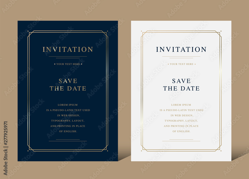 Vintage luxury invitation card with golden frame vector design Stock ...