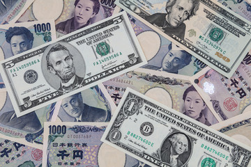 Canvas Print - Assorted American and Yen banknotes