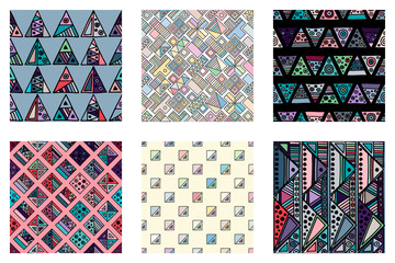 Wall Mural - Seamless vector pattern. geometrical background with hand drawn decorative tribal doodle elements. Print with ethnic, folk, geometrical motifs. Graphic geometric illustration, squres, dots, rectangles
