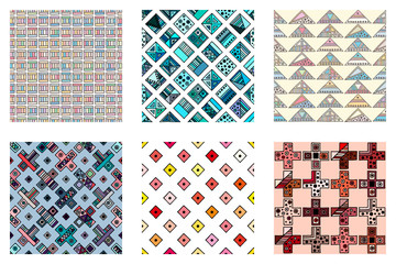 Wall Mural - Seamless vector pattern. geometrical background with hand drawn decorative tribal doodle elements. Print with ethnic, folk, geometrical motifs. Graphic geometric illustration, squres, dots, rectangles