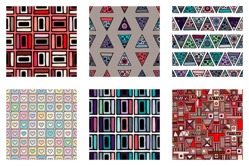 Wall Mural - Seamless vector pattern. geometrical background with hand drawn decorative tribal doodle elements. Print with ethnic, folk, geometrical motifs. Graphic geometric illustration, squres, dots, rectangles