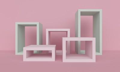 Poster - Geometric light pink abstract background with square platform. 3d rendering