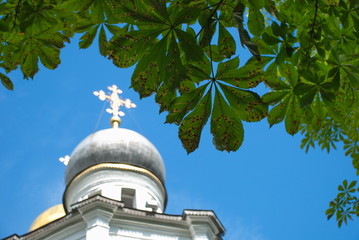 Wall Mural - Beautiful orthodox church surrounded by trees