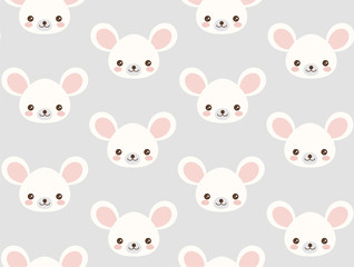 Wall Mural - Cute mouse vector pattern. Mouse head in kawaii style. Seamless background. 