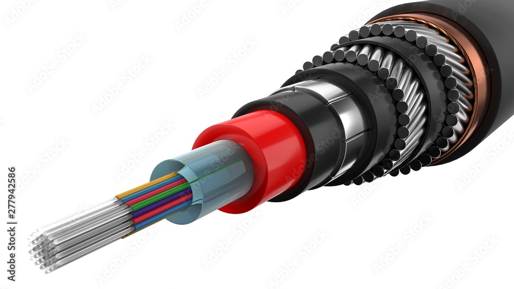inter continental internet cable cut off. underwater cable showing inside. isolated on white, 3d illustration - obrazy, fototapety, plakaty 