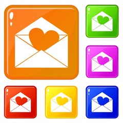 Poster - Envelope with Valentine heart icons set collection vector 6 color isolated on white background