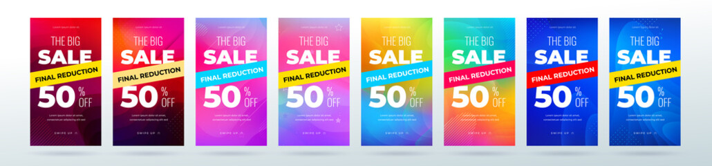 Wall Mural - Set of dynamic modern fluid sale banners for social media stories sale, web page, mobile phone. Sale banner template design special offer set.