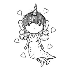 Wall Mural - cute little fairy with unicorn horns character