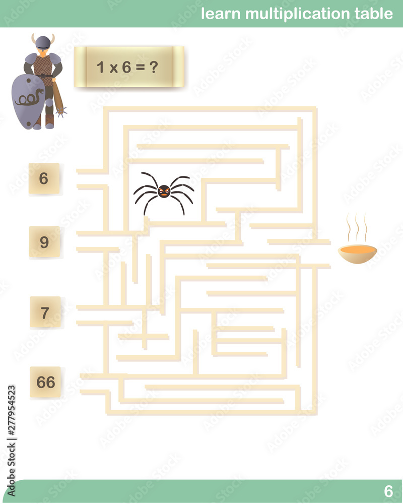 Learn multiplication table. Labyrinth. Viking Adventure. Vector ...