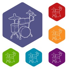 Poster - Drum icons vector colorful hexahedron set collection isolated on white