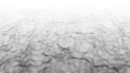 Poster - Abstract dynamic wave of particles. Big data. Low poly shape. Wave of gradient dots on white background. Futuristic vector illustration.