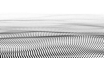 Poster - Abstract dynamic wave of particles. Big data. Low poly shape. Wave of gradient dots on white background. Futuristic vector illustration.