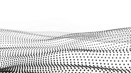 Poster - Abstract dynamic wave of particles. Big data. Low poly shape. Wave of gradient dots on white background. Futuristic vector illustration.