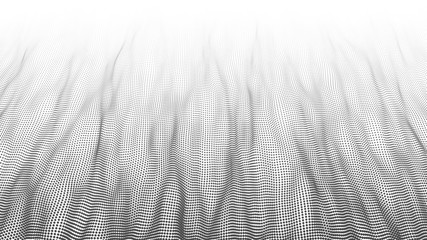 Poster - Abstract dynamic wave of particles. Big data. Low poly shape. Wave of gradient dots on white background. Futuristic vector illustration.