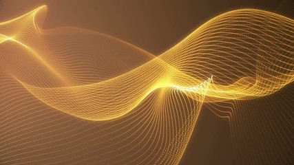 Poster - abstract loopable gold cg motion waving dots texture with glowing defocused particles. cyber or tech