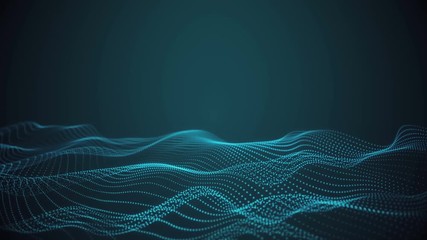 Poster - 4k abstract loopable blue cg motion waving dots texture with glowing defocused particles. cyber or t