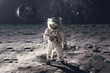 canvas print picture - Astronaut on rock surface with space background. Elements of this image furnished by NASA
