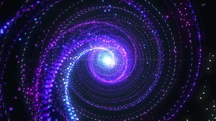 Poster - 4k abstract technology neon lines spiral tunnel. blue and purple dots construction. camera rotates a