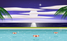 landscape of swimming pool on the beach in the night