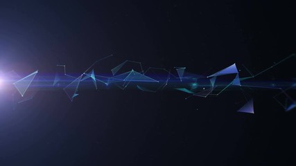 Poster - Triangles with lines. Network system. Digital data plexus technology construction. Connection or communication. Futuristic purple abstract vibrant multicolored glowing motion background. 4k
