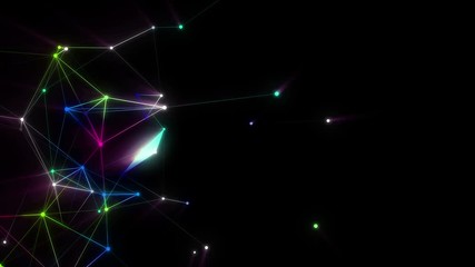 Poster - Triangles with lines. Network system. Digital data plexus technology construction. Connection or communication. Futuristic purple abstract vibrant multicolored glowing motion background. 4k