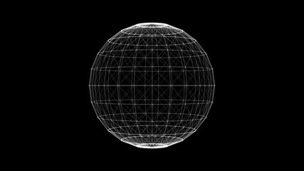 Fototapete - White sphere. Lines grid. Wireframe globe. Loop rotated element. isolated on  black background.