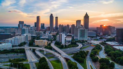 Canvas Print - Atlanta, Georgia, USA Skyline Drone Sunset