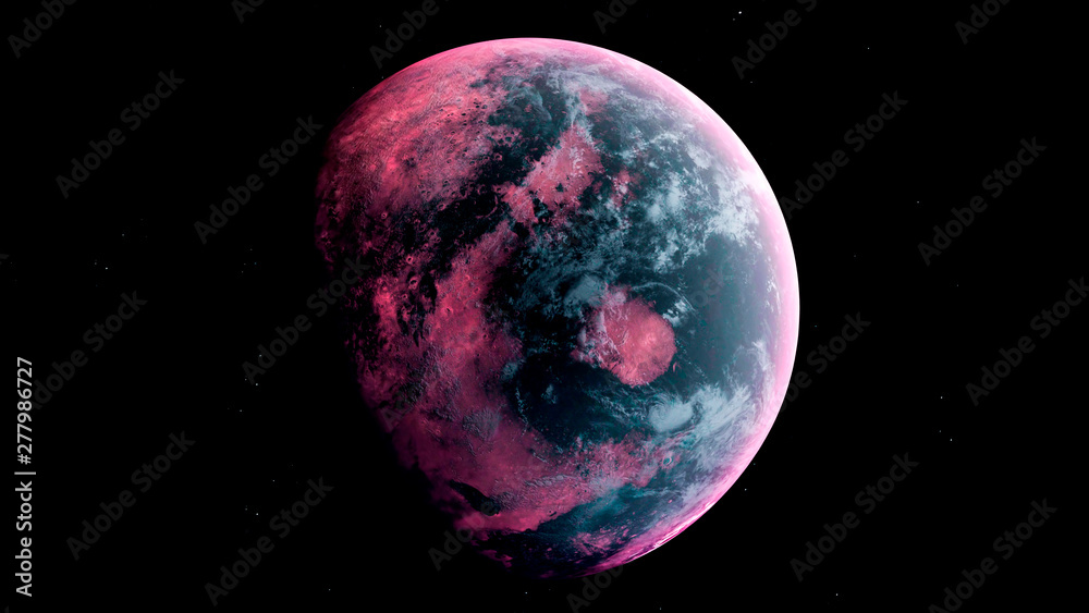 Alien Planet in the outer space. 3d rendering - obrazy, fototapety, plakaty 