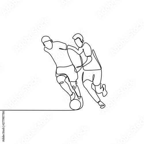 Continuous Line Drawing Of Running Soccer Football Players