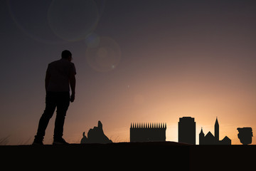 Poster - Traveler  front of city skyline of Colorado Springs in Usa