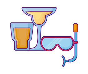 Sticker - snorkel with cocktail and juice glass