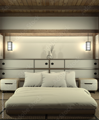 Bedroom modern zen interior design with decoration japanese