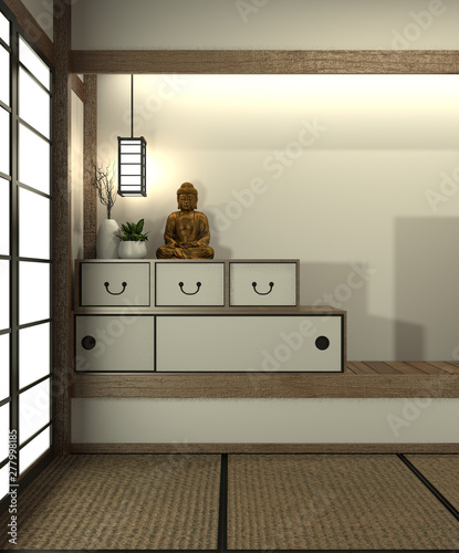 Mock Up Japan Room With Tatami Mat Floor And Decoration