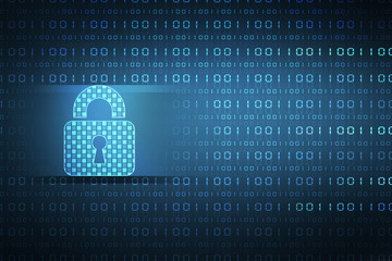 2d illustration safety concept: closed padlock on digital background