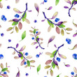 Seamless watercolor hand painted cowberry pattern with realistic berries and nature elements. Lingonberry on white background. Perfect for prints, fabric design, wrapping and digital paper