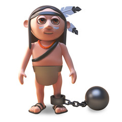 Wall Mural - Naughty native American Indian man has a ball and chain round his ankle, 3d illustration