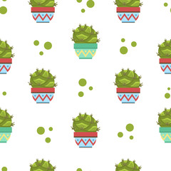 Sticker - Cactus in Flower Pot Seamless Pattern, Design Element Can Be Used for Fabric, Wallpaper, Packaging Vector Illustration