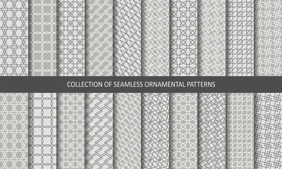 Wall Mural - Vector set ornamental seamless patterns. Collection of geometric luxury modern patterns. Endless texture can be used for wallpaper, pattern fill, web page background. 