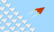 Red plane made of paper metaphor for rev up to business success with blue background