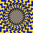 Abstract round frame with a rotating blue yellow wavy pattern. Optical illusion hypnotic background.