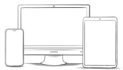 Poster - Hand Drawn Mobile Phone, Tablet PC and Computer Monitor Vector Illustration
