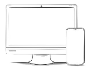 Poster - Hand Drawn Mobile Phone and Computer Monitor Vector Illustration
