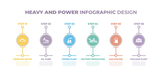 Wall Mural - Modern design elements for Heavy And Power concept Multicolor infographics.Timeline with 6 steps, options, Circles. Vector template