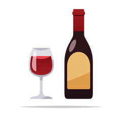 Canvas Print - Bottle of wine and glass vector isolated illustration