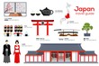 Japan travel guide template. Set of japanese landmarks.