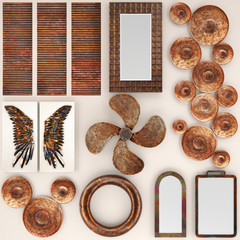 collection of copper wall decorations