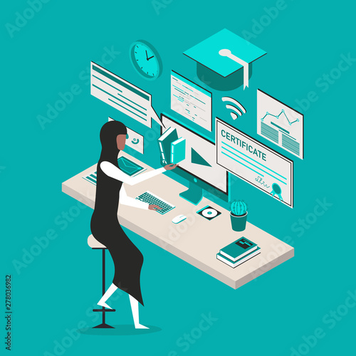 Professional Vector Flat Images Of Online Education With Arabian Woman For Website And Mobile Website Web Page Design Templates Easy To Edit And Customize Conceptual Illustration Blue Background Stock Vector Adobe Stock professional vector flat images of