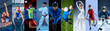 © master1305 - Creative collage made of photos of 9 caucasian models. Childrens in sport and healthy lifestyle. Hockey, gymnastick, badminton, football, soccer, tennis, figure skating, athletics, taekwondo.