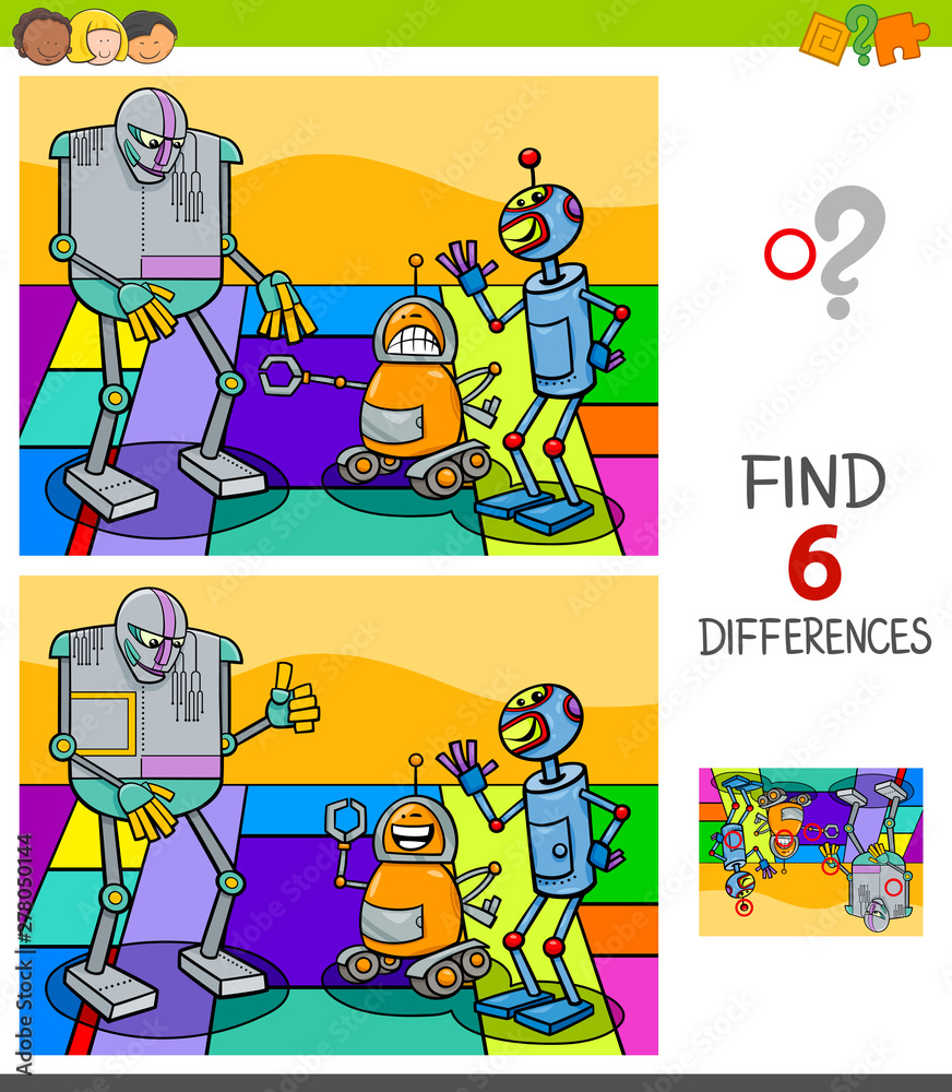 finding differences game with robot characters Stock Vector | Adobe Stock